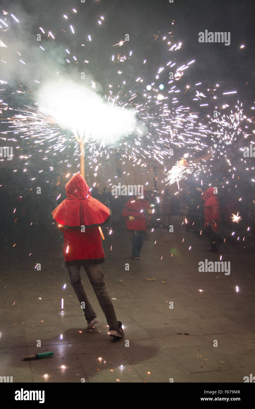 Fire devils in the Fire-Run (Correfoc) traditional celebration in the ...