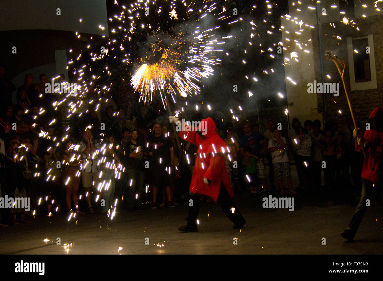 Fire devils in the Fire-Run (Correfoc) traditional celebration in the ...