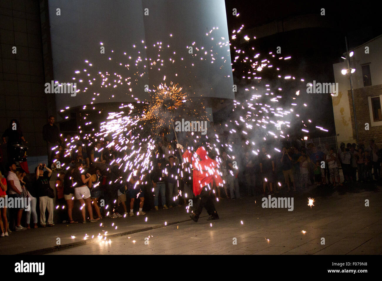 Fire devils in the Fire-Run (Correfoc) traditional celebration in the ...