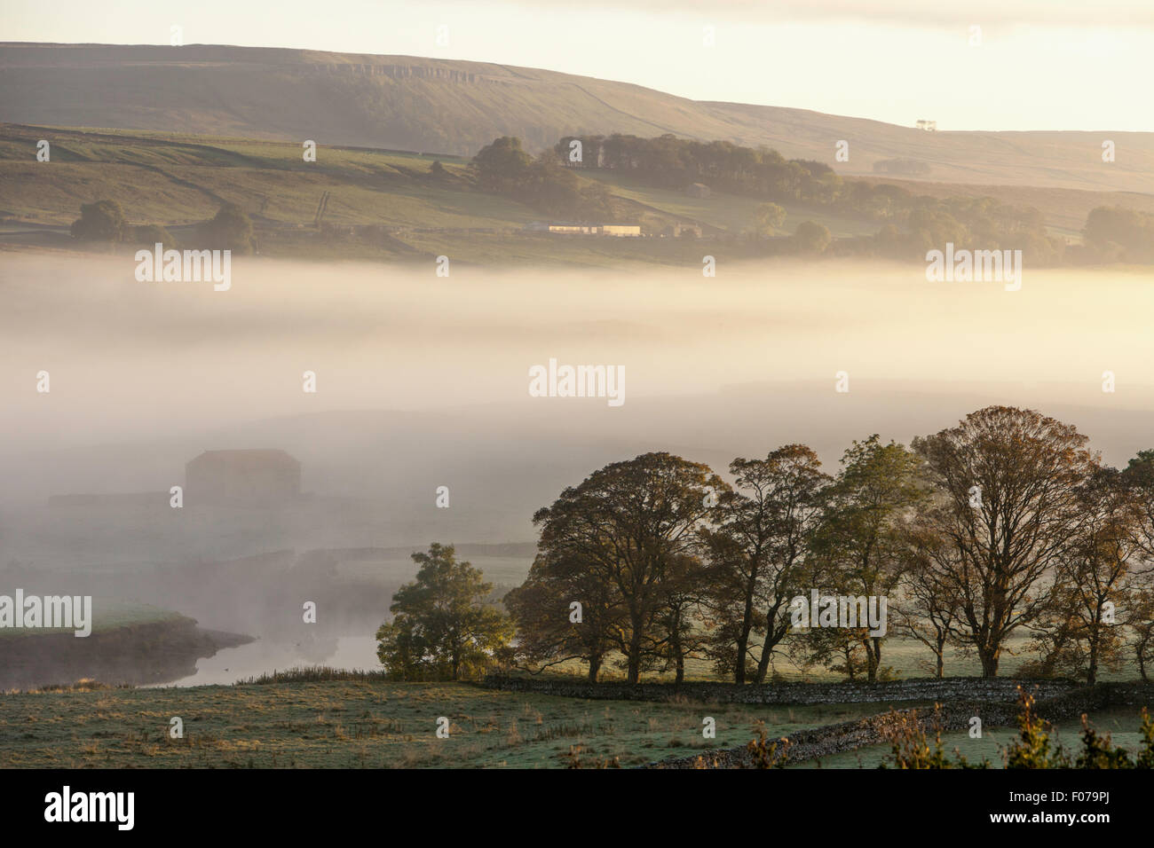 Autumn dawn over Upper Wensleydale, Yorkshire Dales National Park, North Yorkshire, England, UK Stock Photo