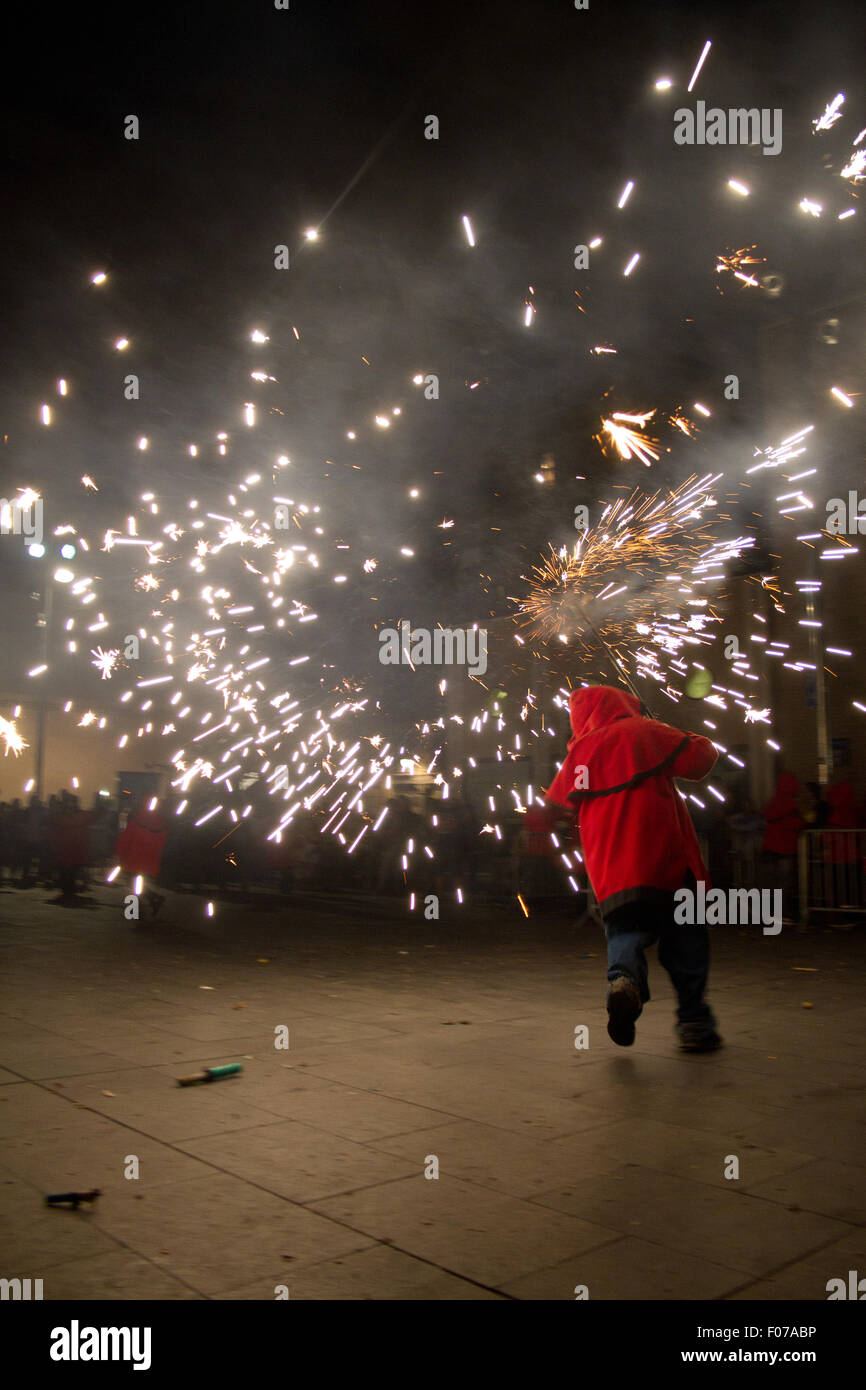 Fire devils in the Fire-Run (Correfoc) traditional celebration in the ...