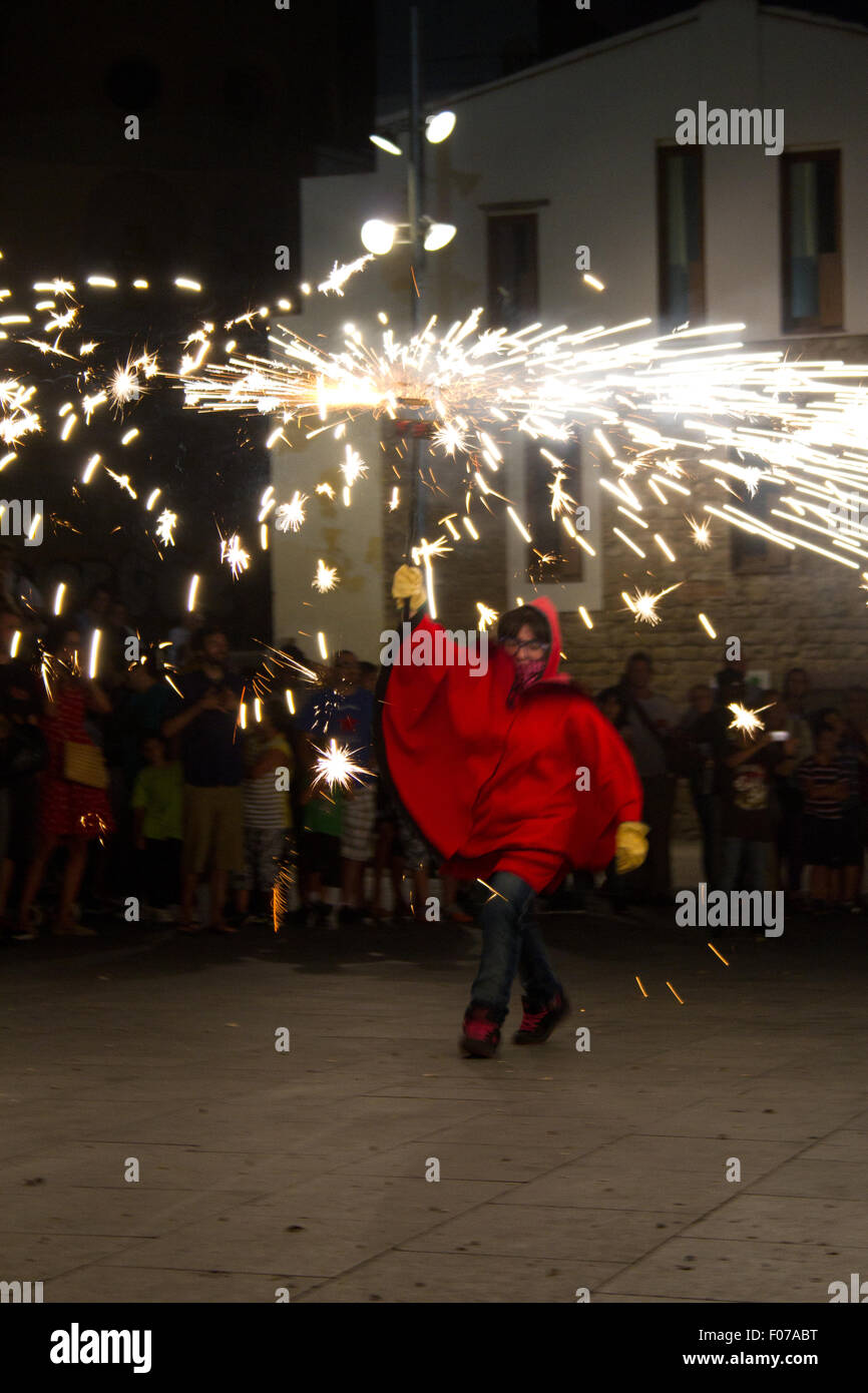 Fire devils in the Fire-Run (Correfoc) traditional celebration in the ...