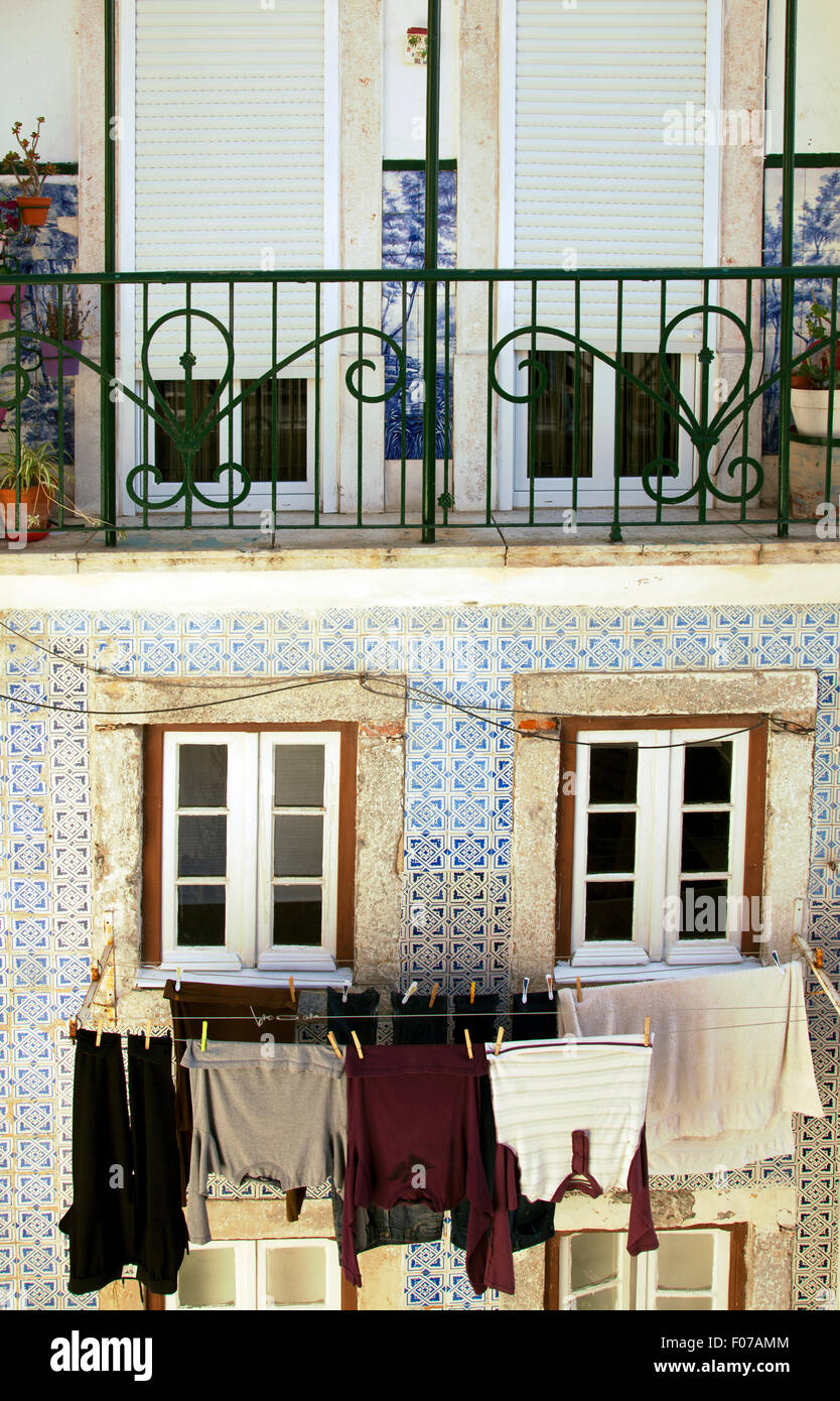 Lisbon Building with Laundry Portugal Stock Photo Alamy