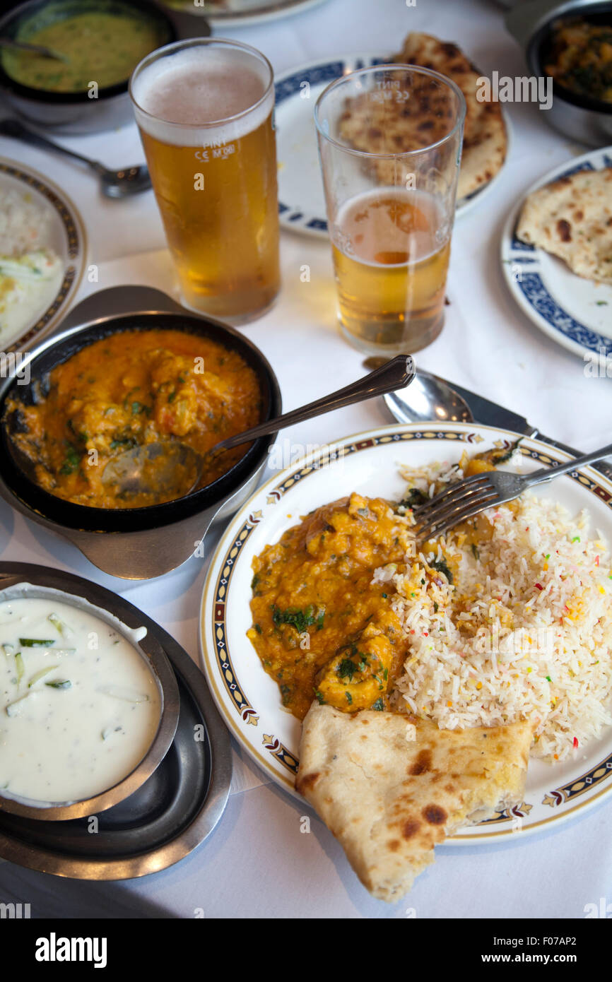 Table of Indian Foods at Maharani Restaurant in Clapham London UK Stock Photo