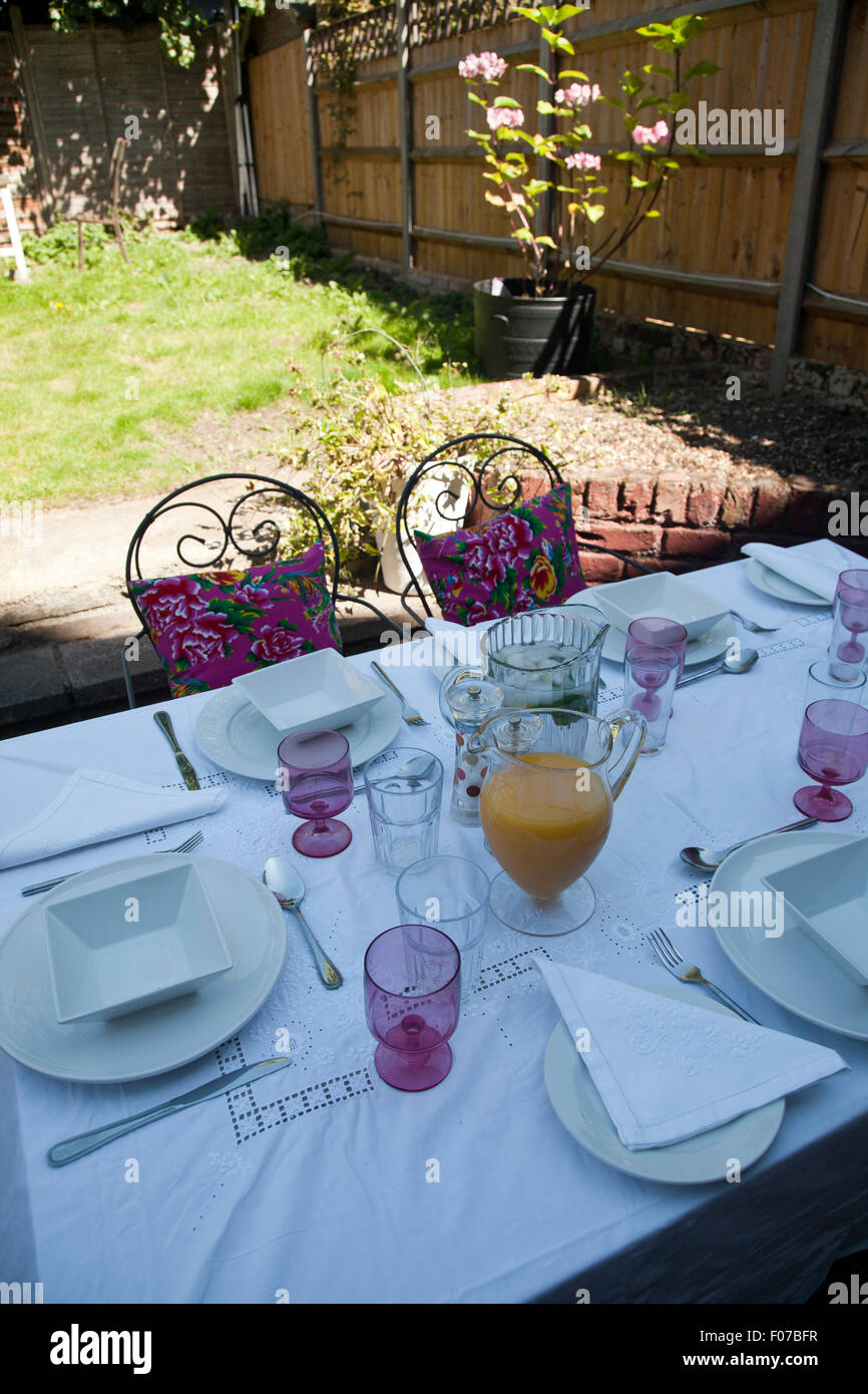 Set Table for Lunch on Garden Patio UK Stock Photo Alamy