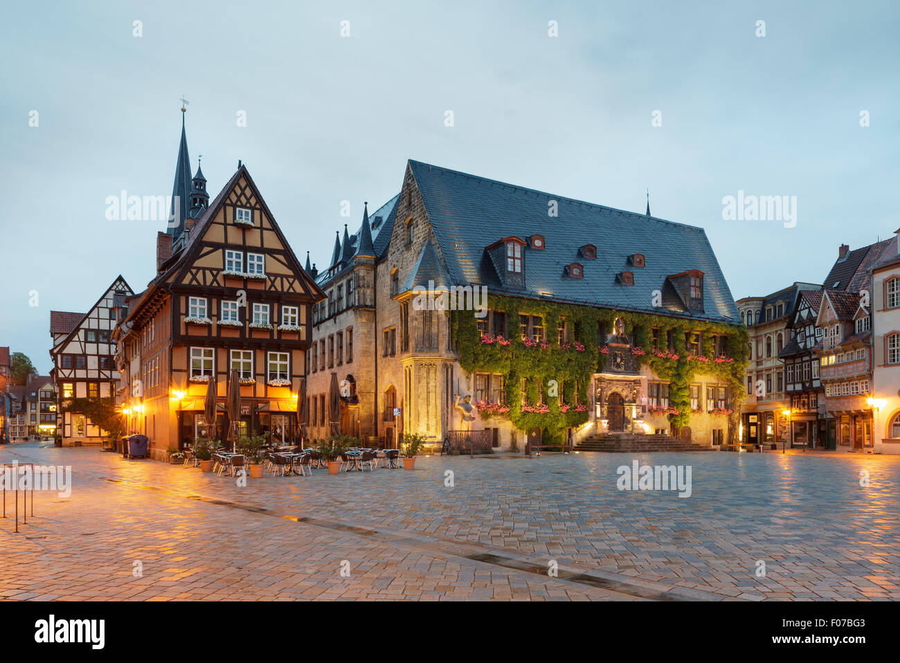 Marktet Square with the Town Hall, Quedlinburg, Saxony Anhalt, Germany Stock Photo