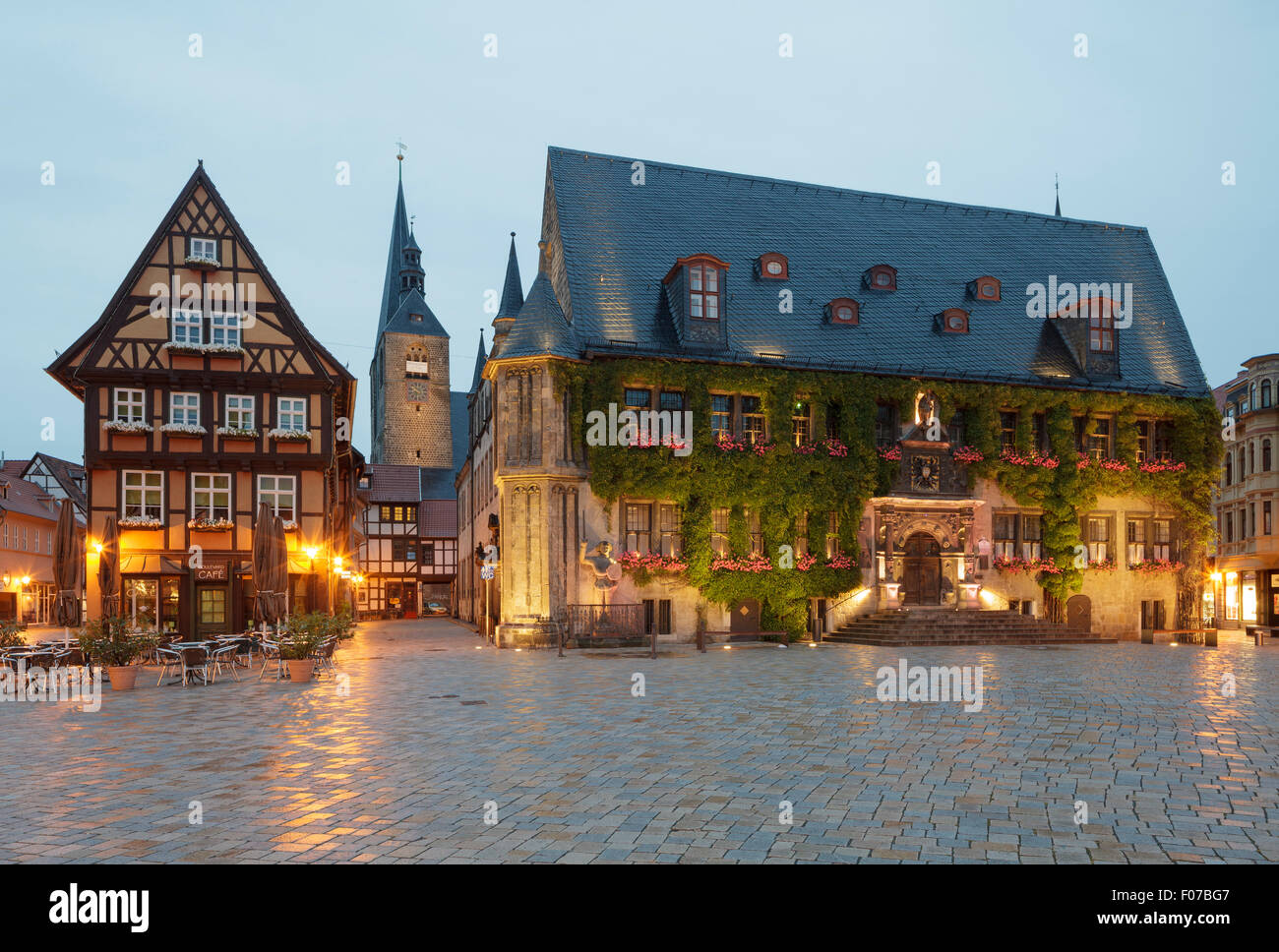 Marktet Square with the Town Hall, Quedlinburg, Saxony Anhalt, Germany Stock Photo