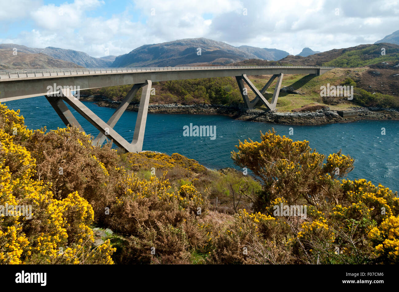 The Kylesku Bridge crossing over Loch a' Chàirn Bhàin, near Kylestrome, Sutherland, Scotland, UK. Stock Photo