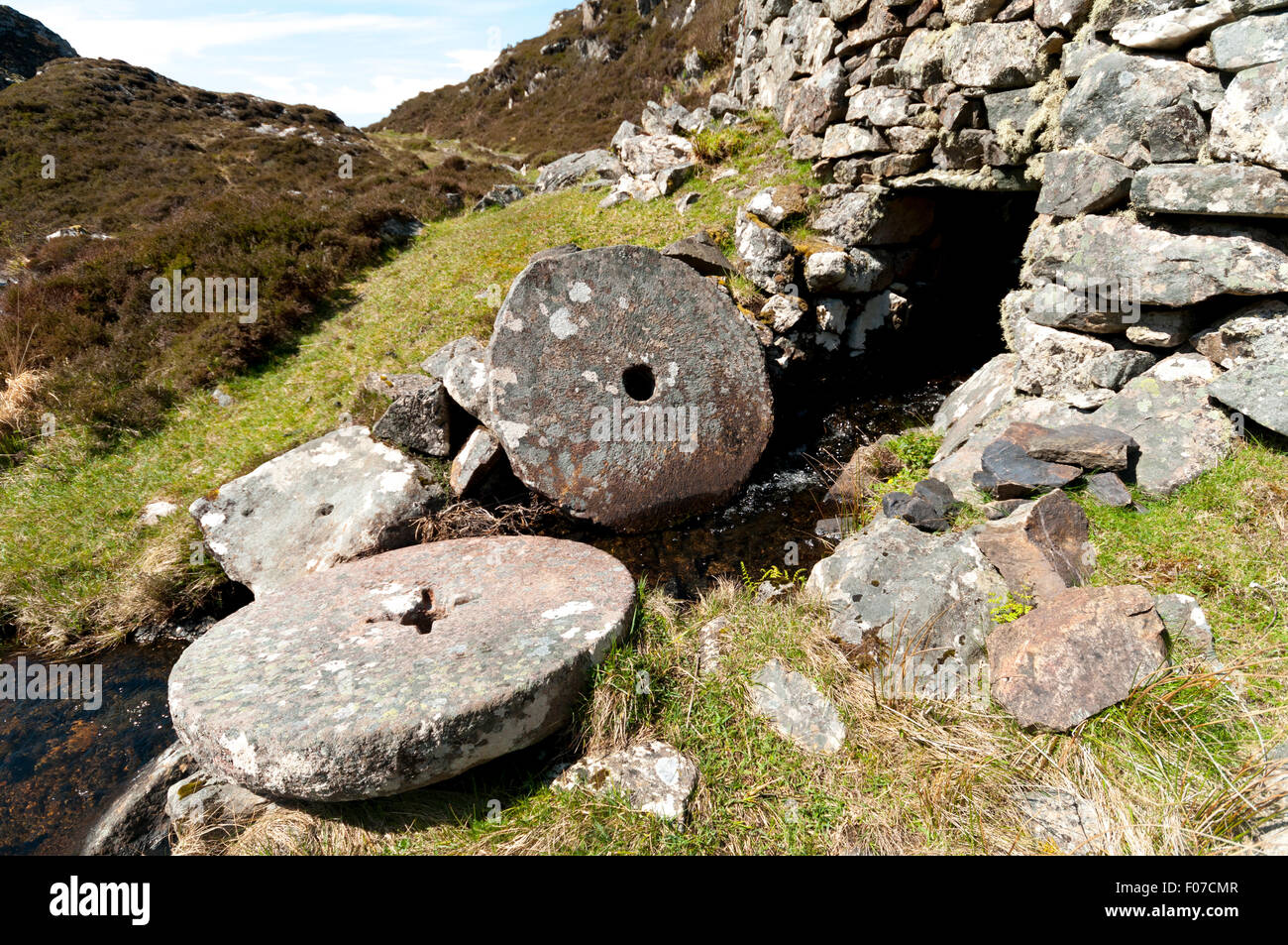 The Altan na Bradhan wheel mill near Achmelvich, Sutherland, Scotland, UK. Used for grinding corn until the late 1800s. Stock Photo