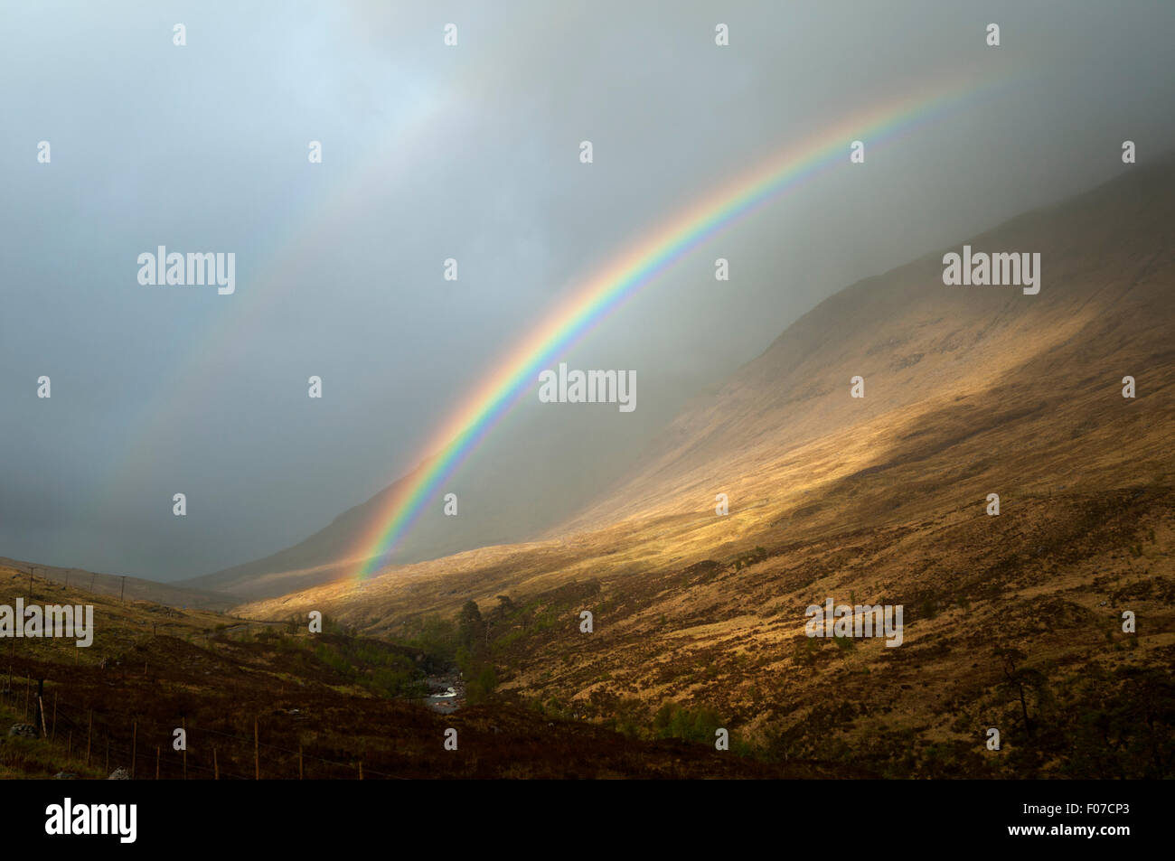 Rainbow in Glen Etive, Argyll, Scotland, UK Stock Photo