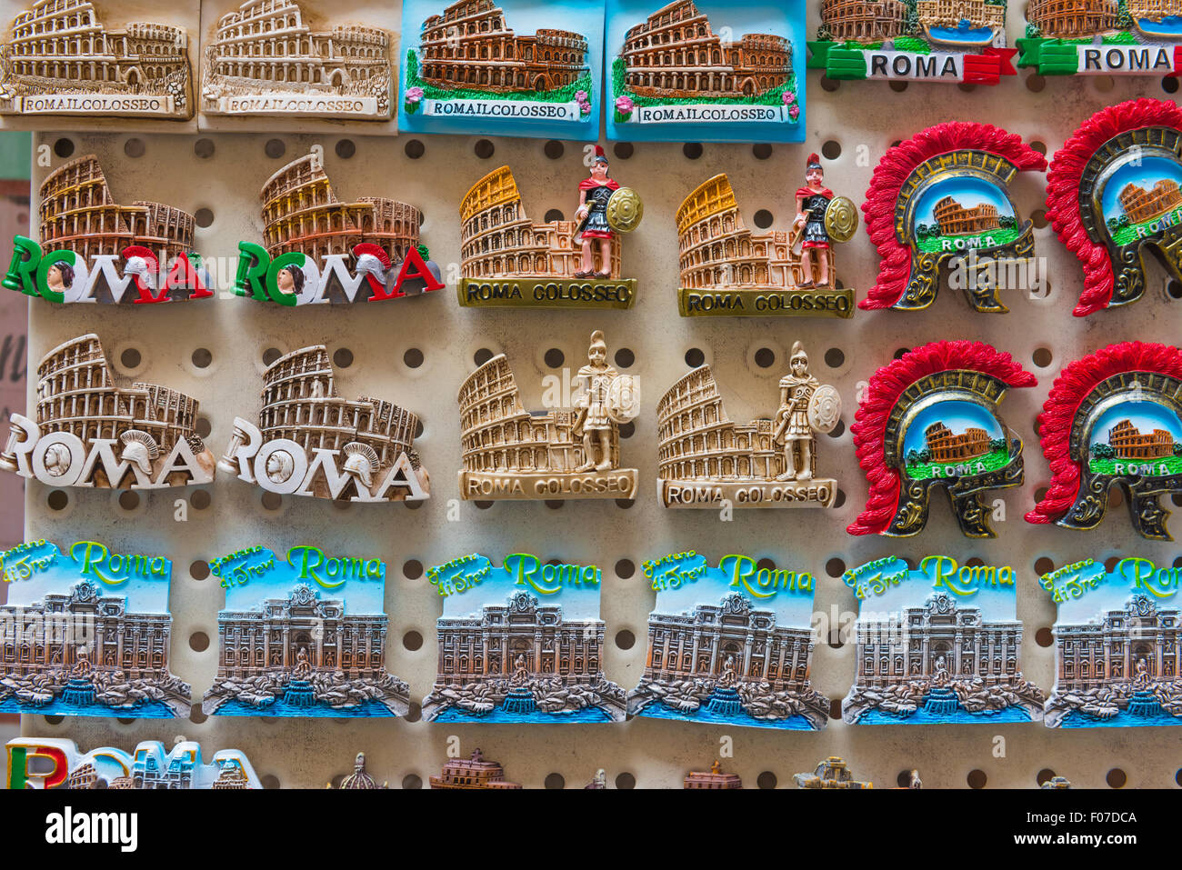 Italy tourism, souvenir fridge on sale outside a shop in the