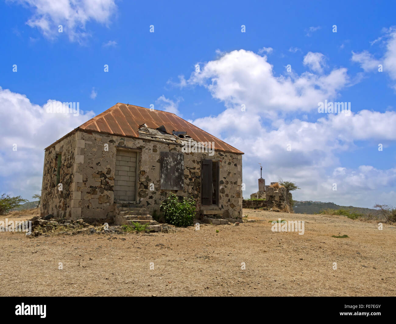 Fort Amsterdam, Sint Maartin, Caribbean.  Historic signal house built in the 19th century was later used as a radio station. Stock Photo