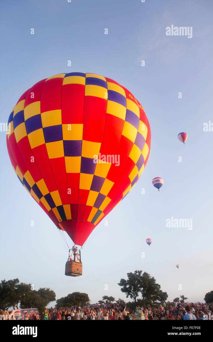 Hot Air Balloons in Flight at Annual Lake Travis Event Stock Photo