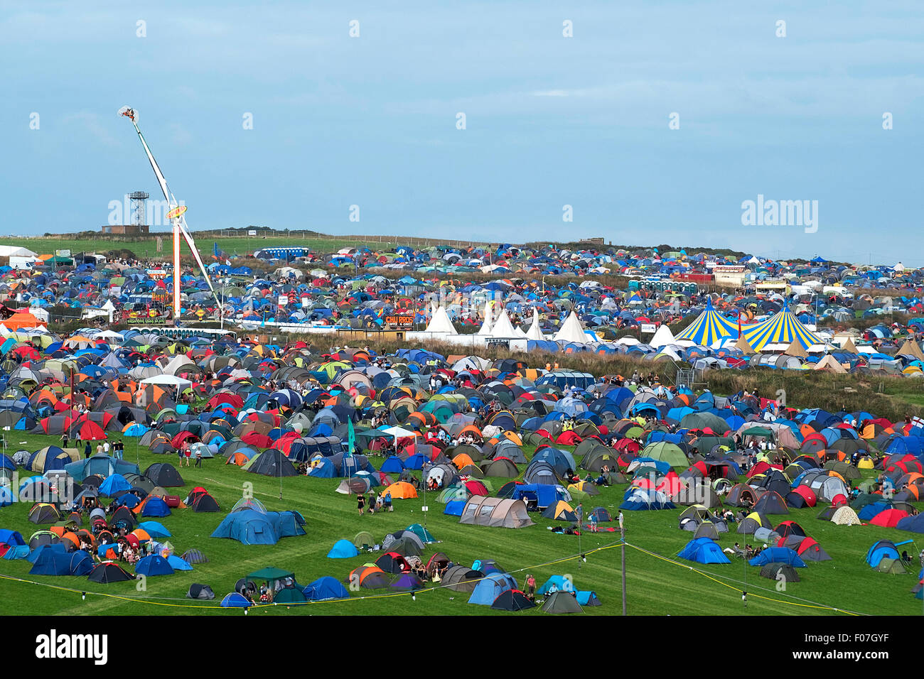 Campsite at the Board masters music festival near Watergate bay in Cornwall, UK Stock Photo