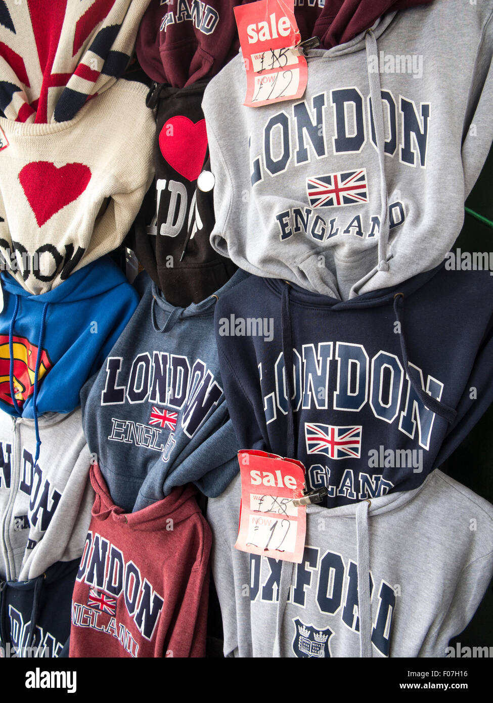 Tourist sweatshirts on sale in central London for Oxford England Stock ...