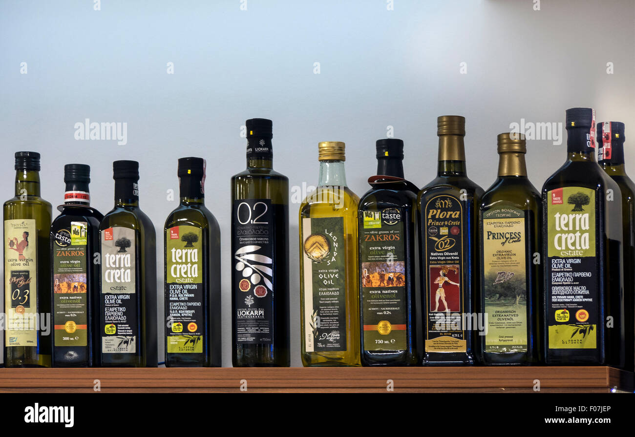 ATHENS, GREECE MARCH 26, 2015 Bottles of Olive Oil on sale in a