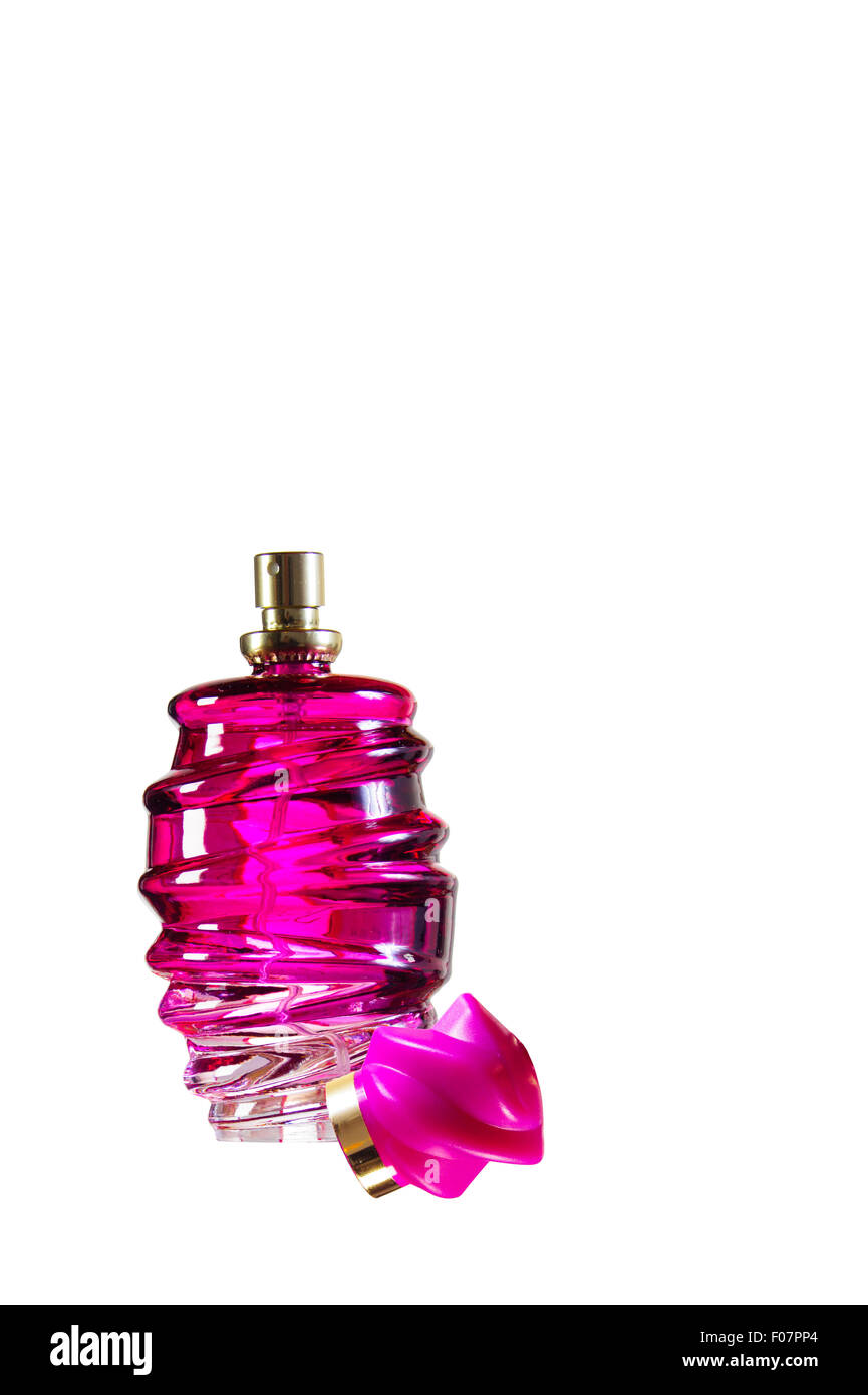Perfume bottle white background, background and studio lighting Stock Photo