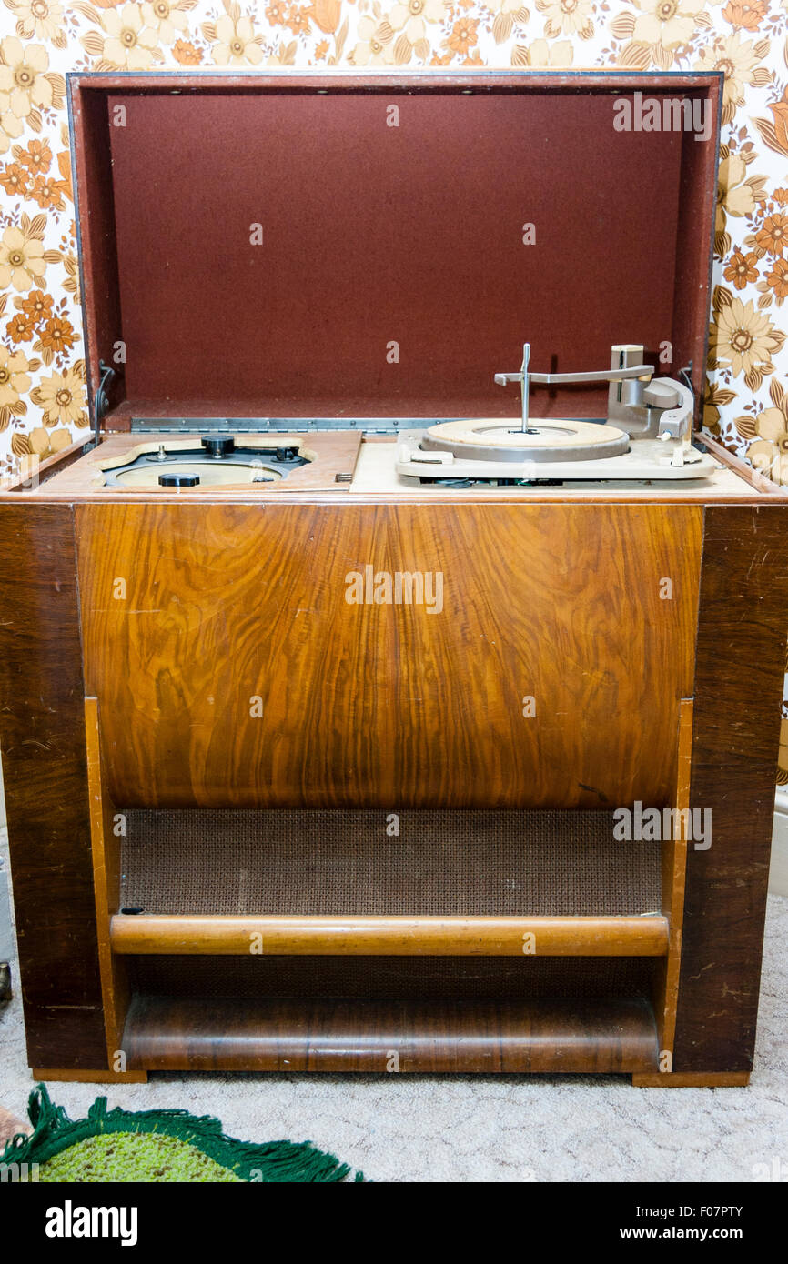 British Circa 1950 Sound Sales Radiogram Wooden Cabinet Open
