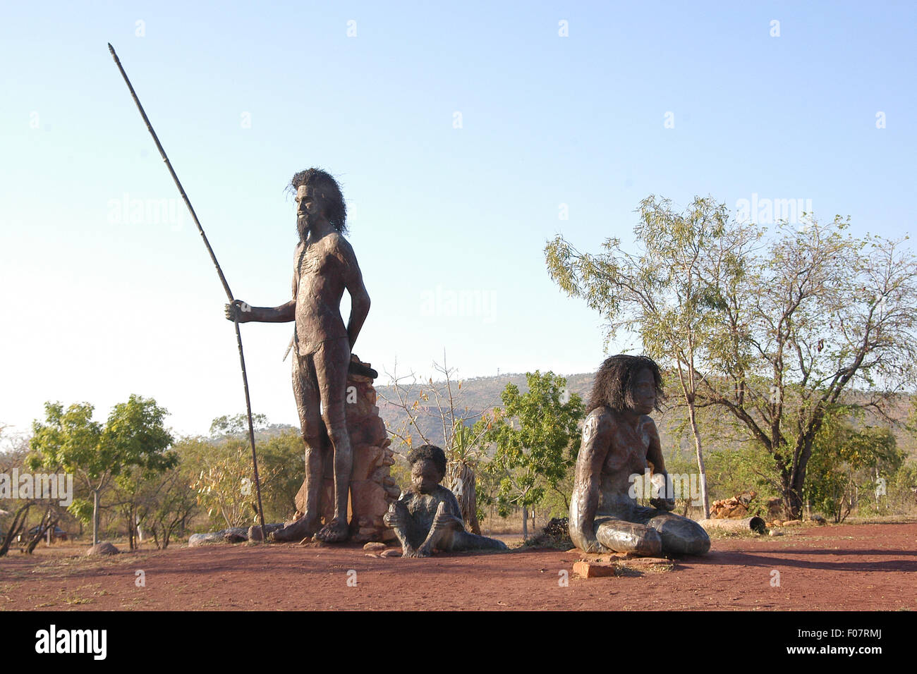 Large Aboriginal statues depicting early aboriginal life at Wyndham