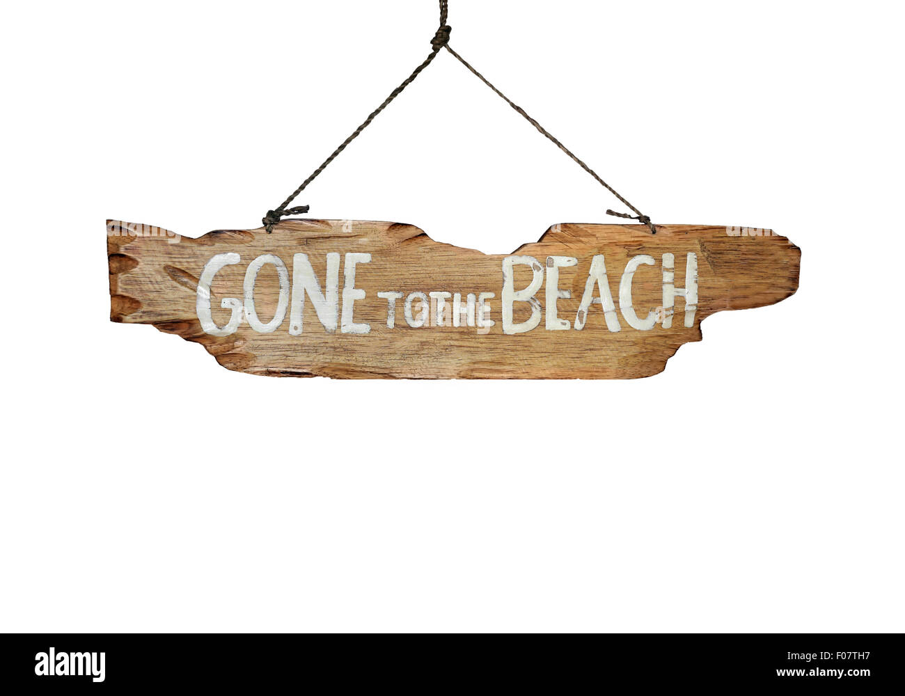 Gone to the Beach hand carved sign - holiday vacation concept image. Stock Photo