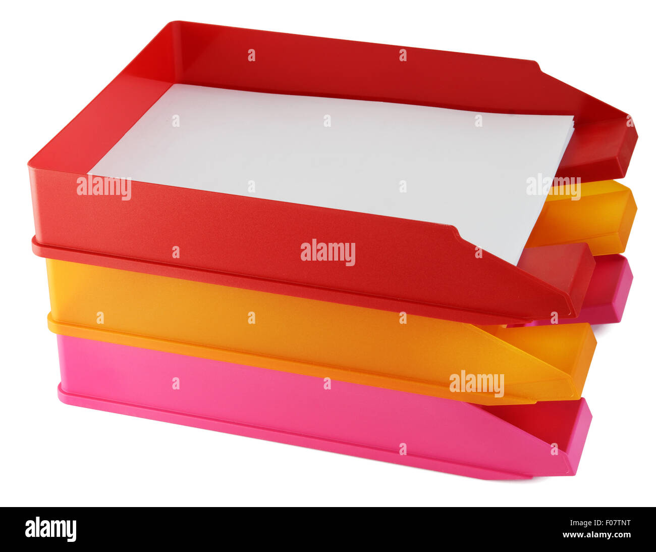 Plastic mass production  containers for official papers poisonous acid color. Isolated Stock Photo