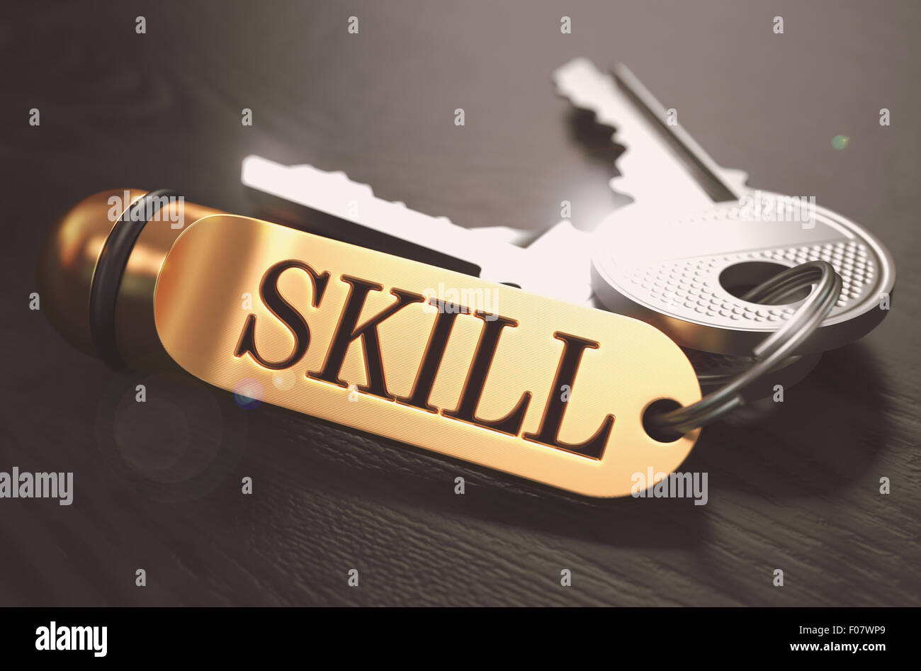 Skill - Bunch of Keys with Text on Golden Keychain. Stock Photo