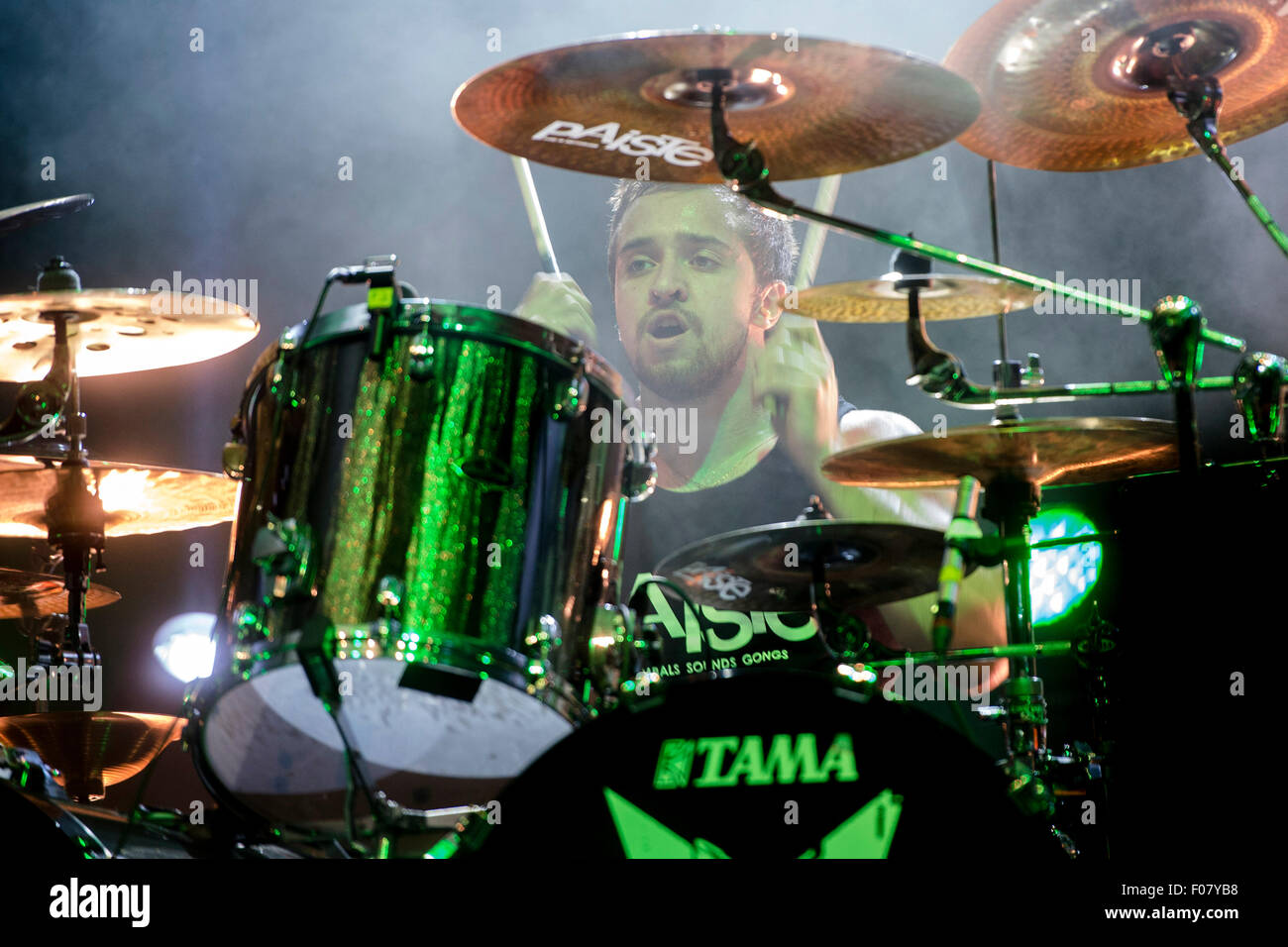 Josefov, Czech Republic. 07th Aug, 2015. Drummer Eloy Casagrande of Brazil music group Sepultura performs during the metal festival Brutal Assault in Josefov, Czech Republic, August 7, 2015. © David Tanecek/CTK Photo/Alamy Live News Stock Photo