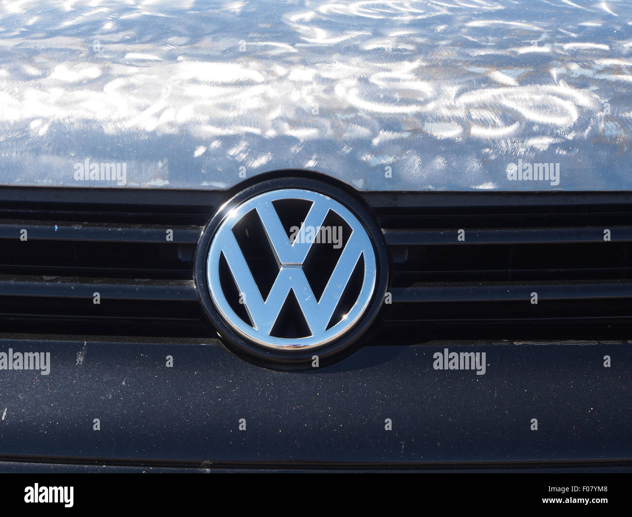 S Volkswagen logo on the front of a vehicle Stock Photo