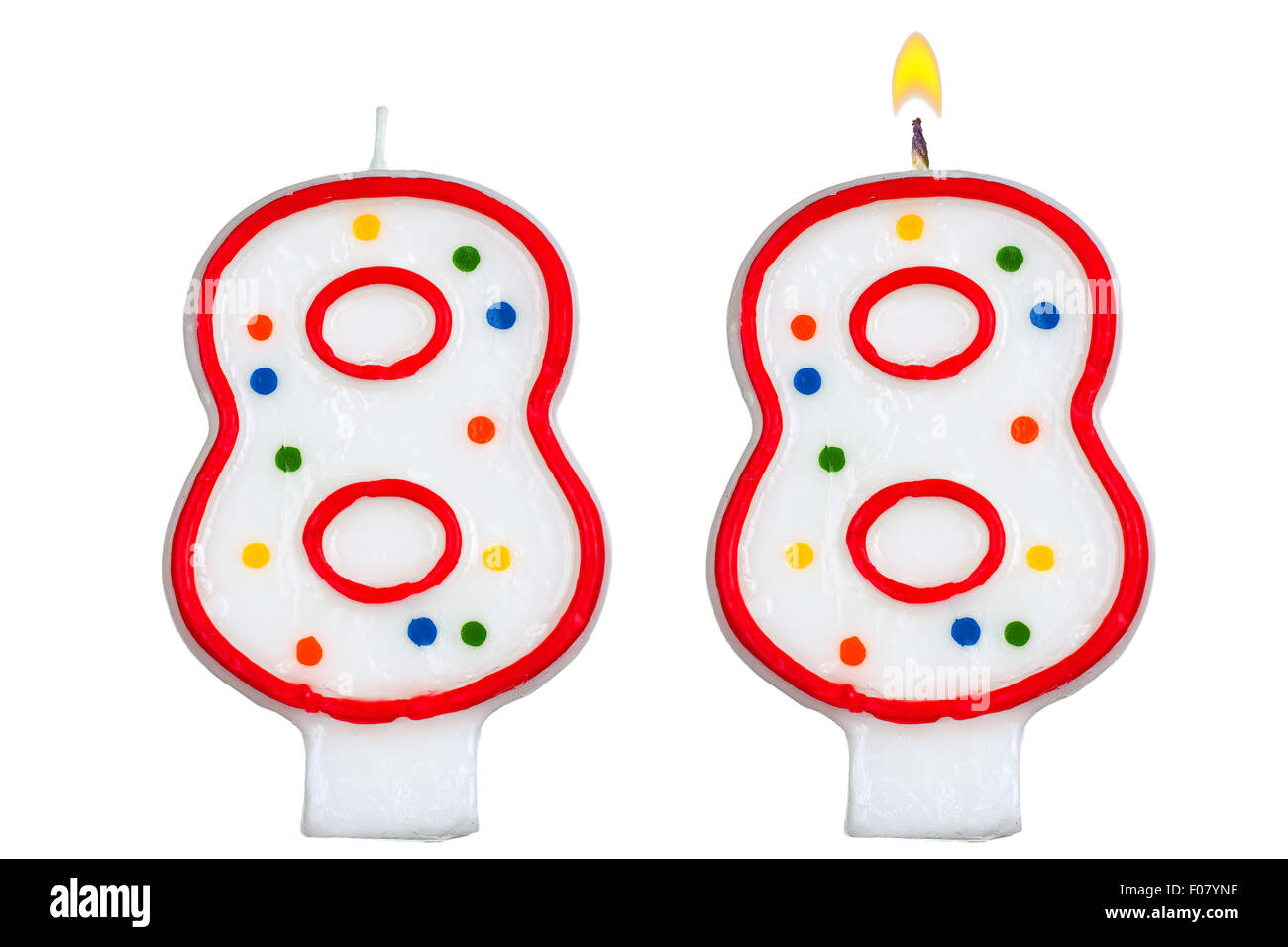 Birthday candles number eight isolated on white background Stock Photo