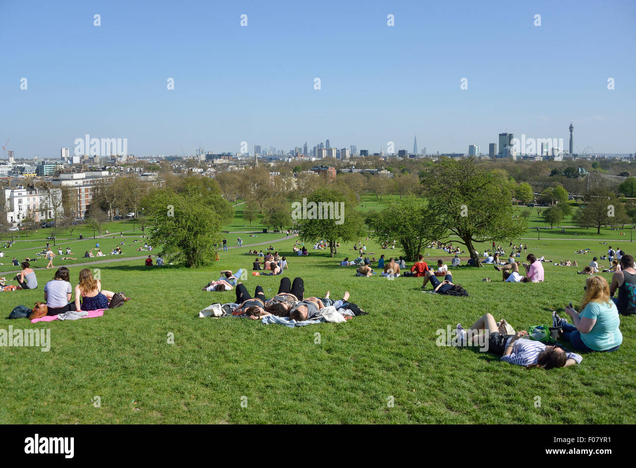 View of central London from Primrose Hill, London Borough of Camden, London, England, United Kingdom Stock Photo