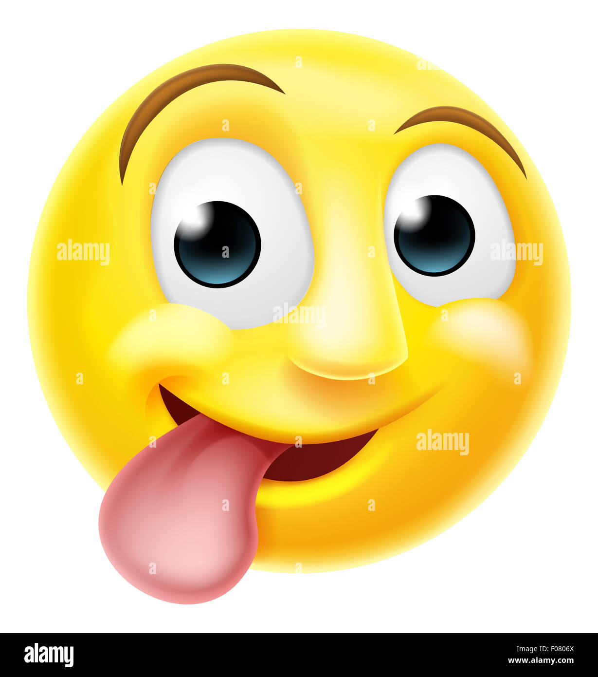 A happy cheeky emoji emoticon smiley face character sticking his tongue out Stock Photo