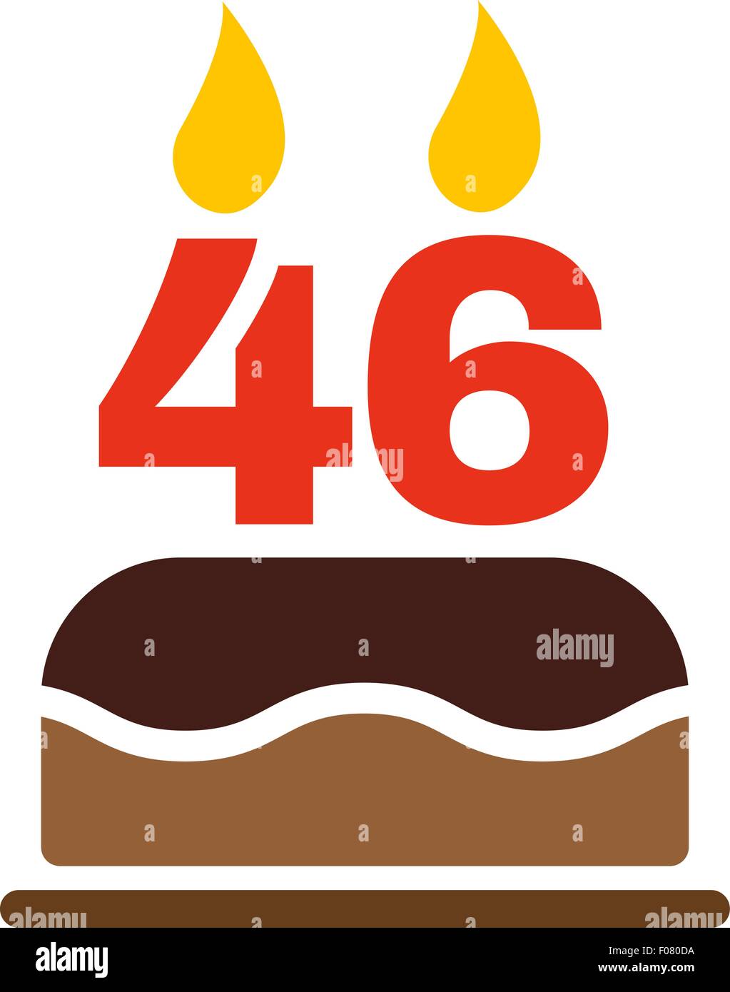 The birthday cake with candles in the form of number 46 icon. Birthday symbol. Flat Stock Vector