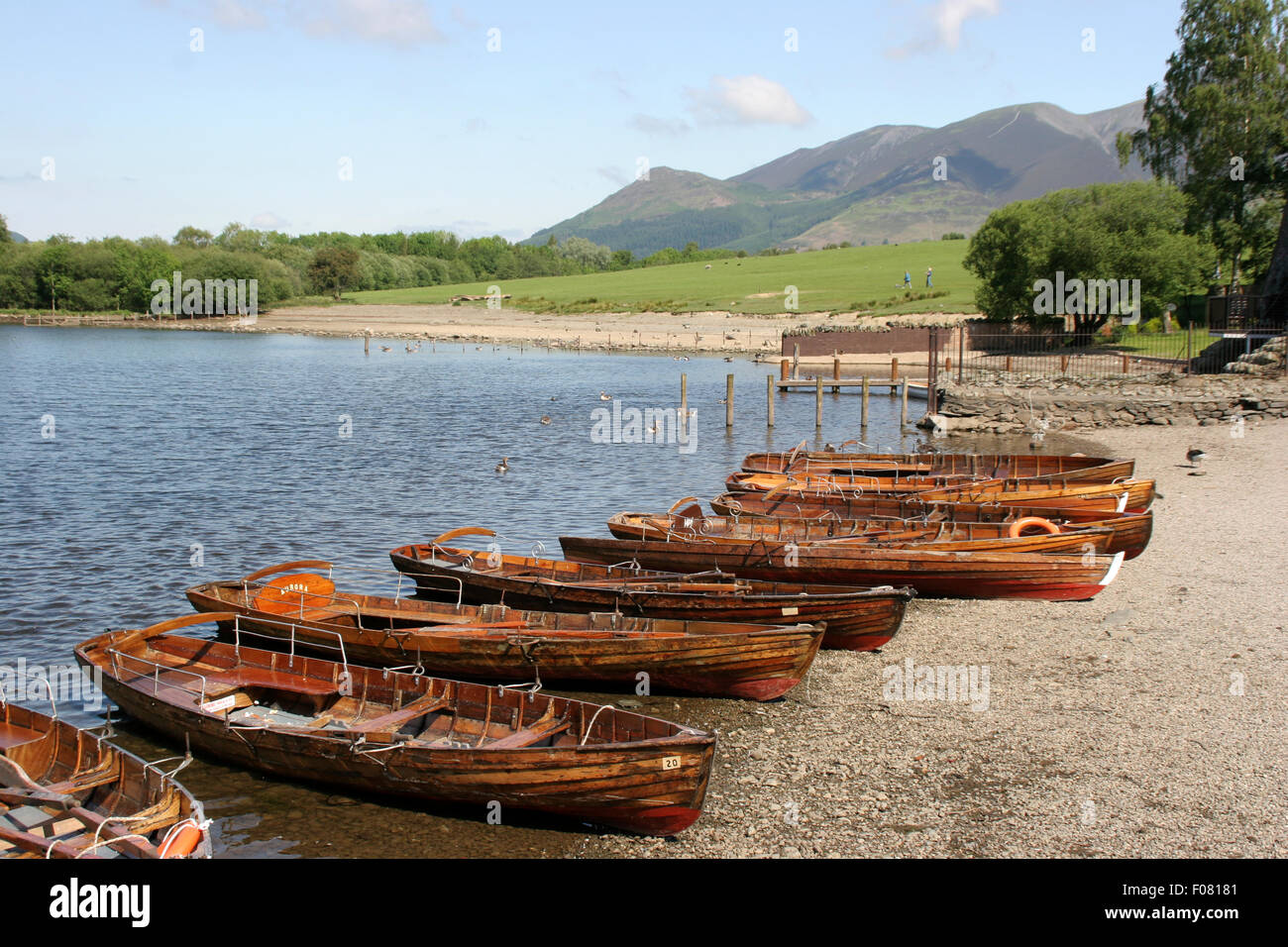 Derwentwater rowing boats and Skiddaw   Keswick Cumbria England UK Stock Photo