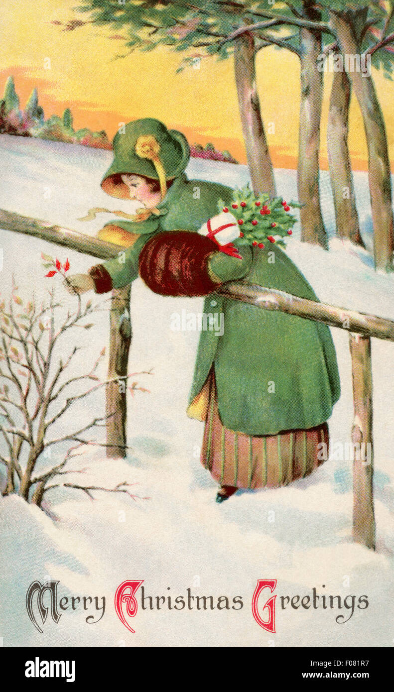 Vintage postcard - Christmas Stock Photo