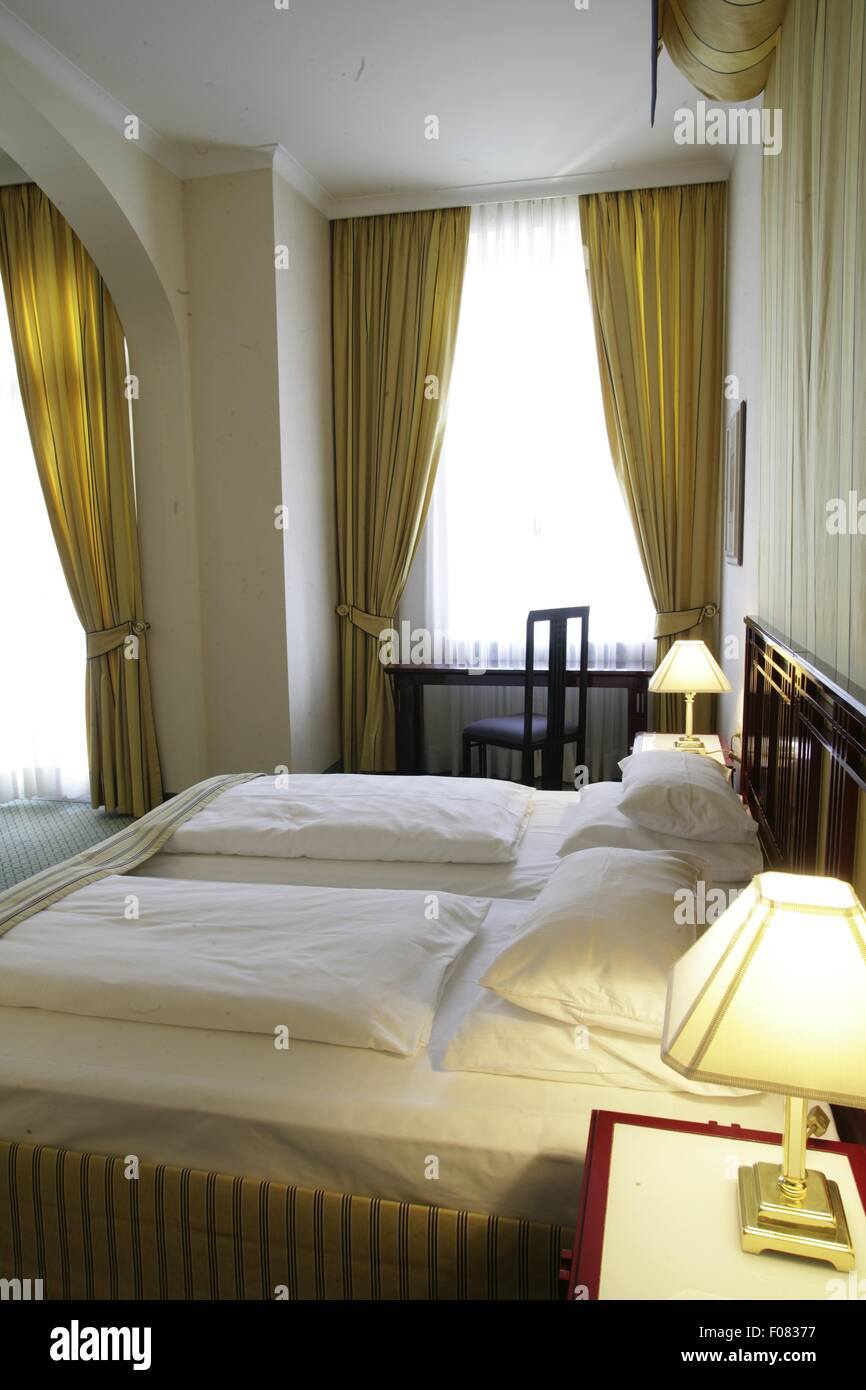 Bedroom of hotel, Germany Stock Photo Alamy
