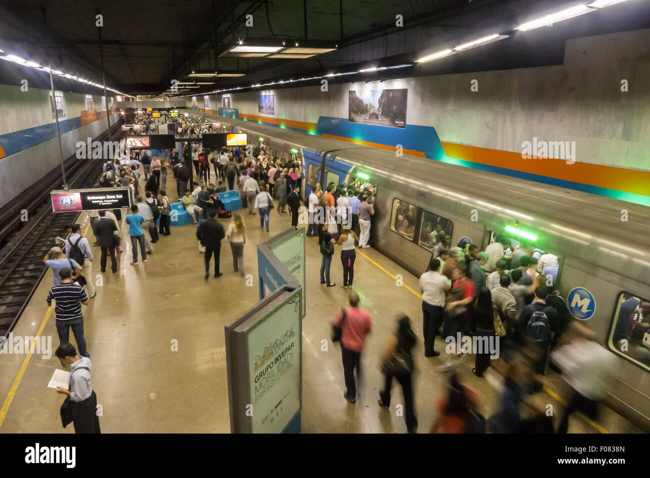 Rio de Janeiro, Brazil. Cinelandia Metro station. Busy underground railway platform. Stock Photo