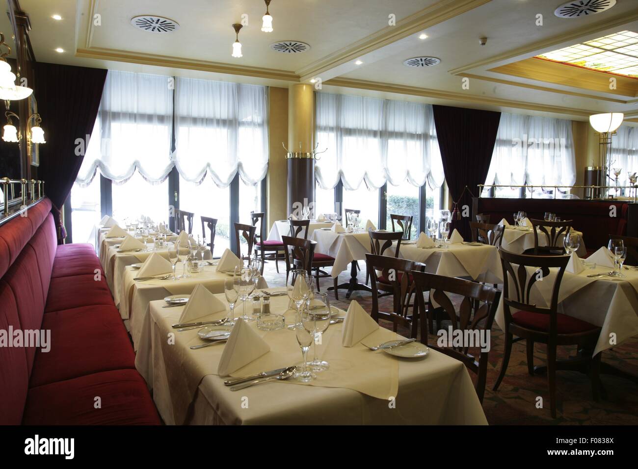 Tables arranged in hotel, Germany Stock Photo Alamy