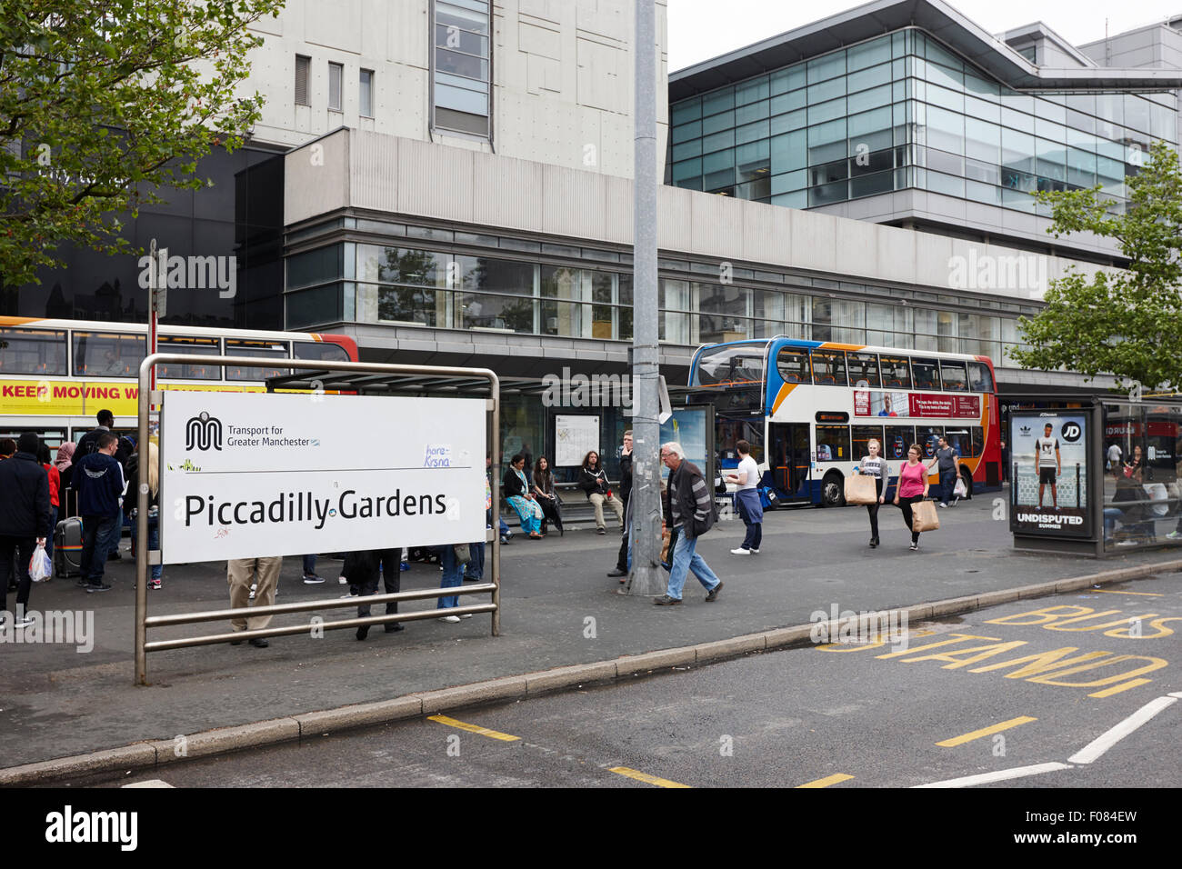 Piccadilly gardens bus station Manchester England UK Stock Photo