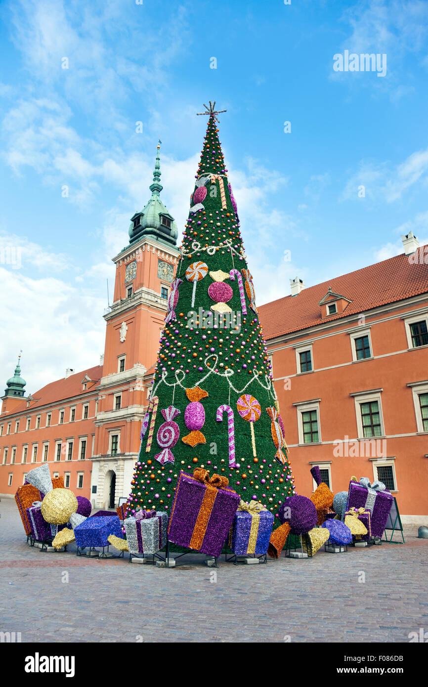 Christmas tree in the Castle Square (Plac Zamkowy), Warsaw Poland Stock Photo