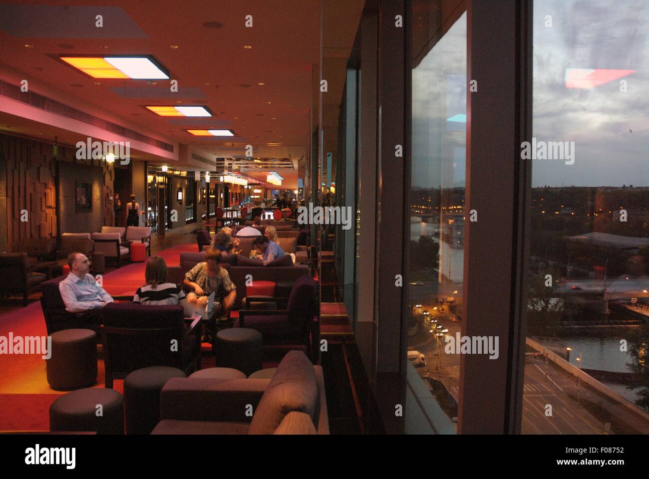People in Cloud 9 sky bar and lounge, Hilton Prague, Prague, Czech Republic Stock Photo