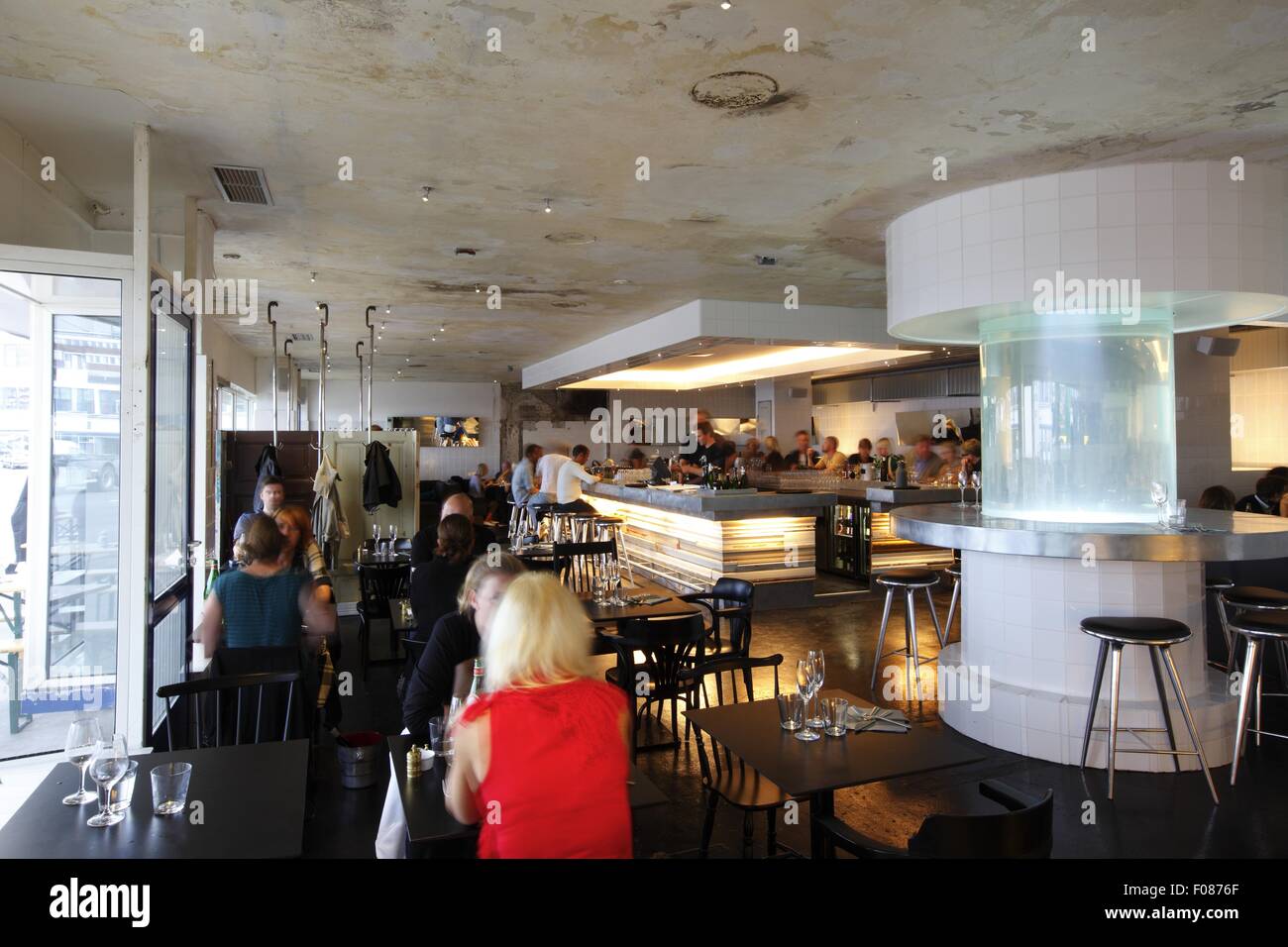 People sitting in seafood restaurant, Copenhagen, Denmark Stock Photo