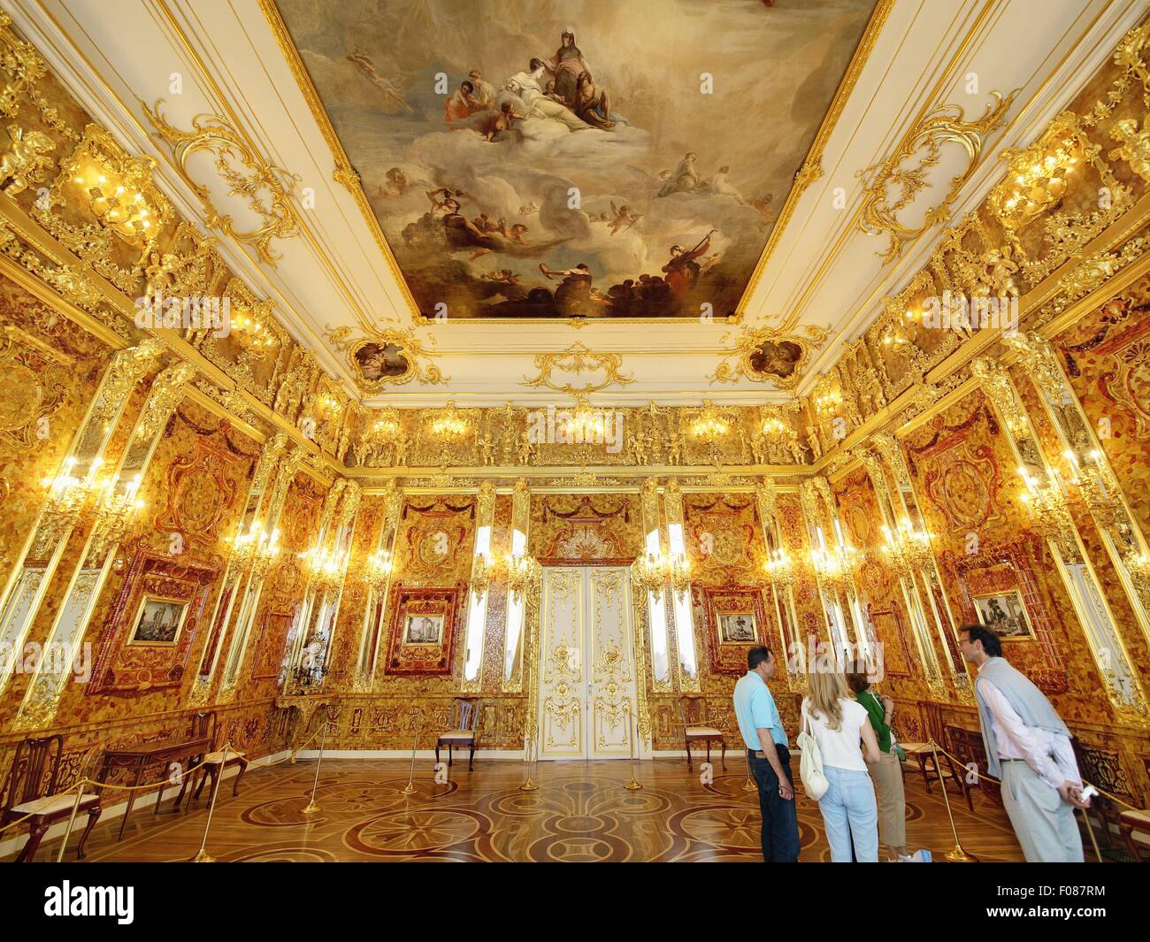 Paintings in illuminated Amber Room at Tsarskoye Selo, St. Petersburg, Russia Stock Photo