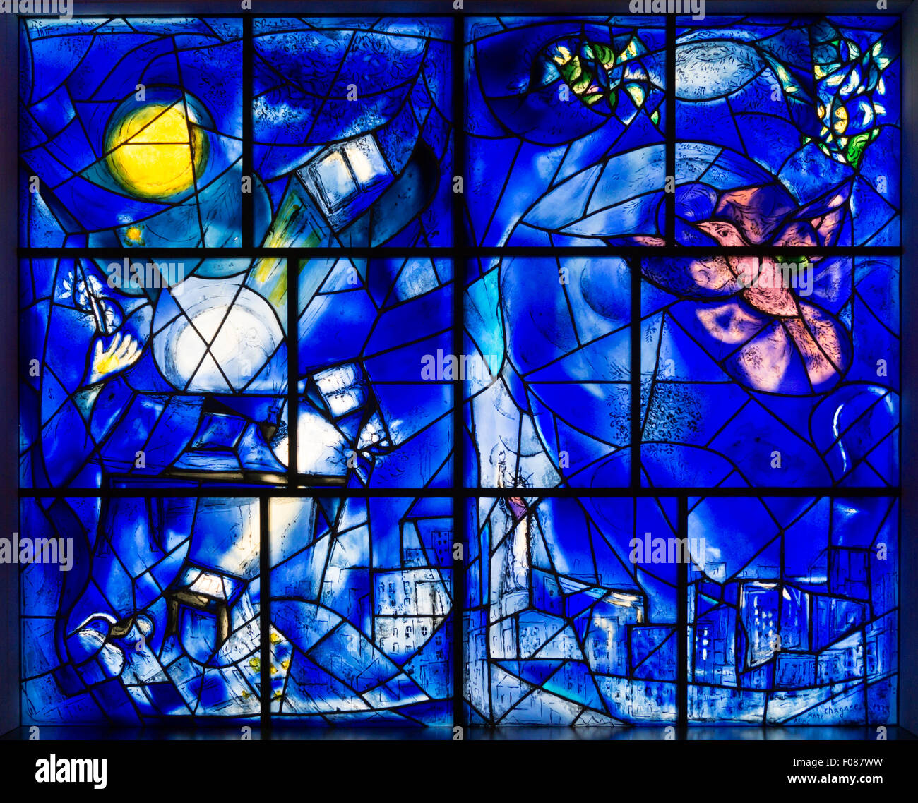 A detail from America Windows by Marc Chagall, stained glass in the Art Institute of Chicago. Stock Photo