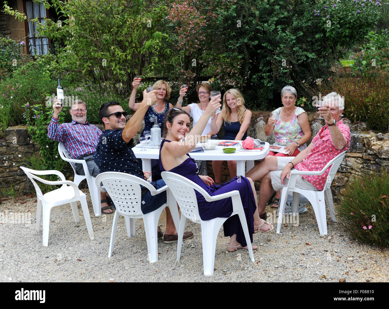France Holiday 2015 to the Lot Region of South West France Europe Family and friends enjoy holiday together at a French Gite Stock Photo