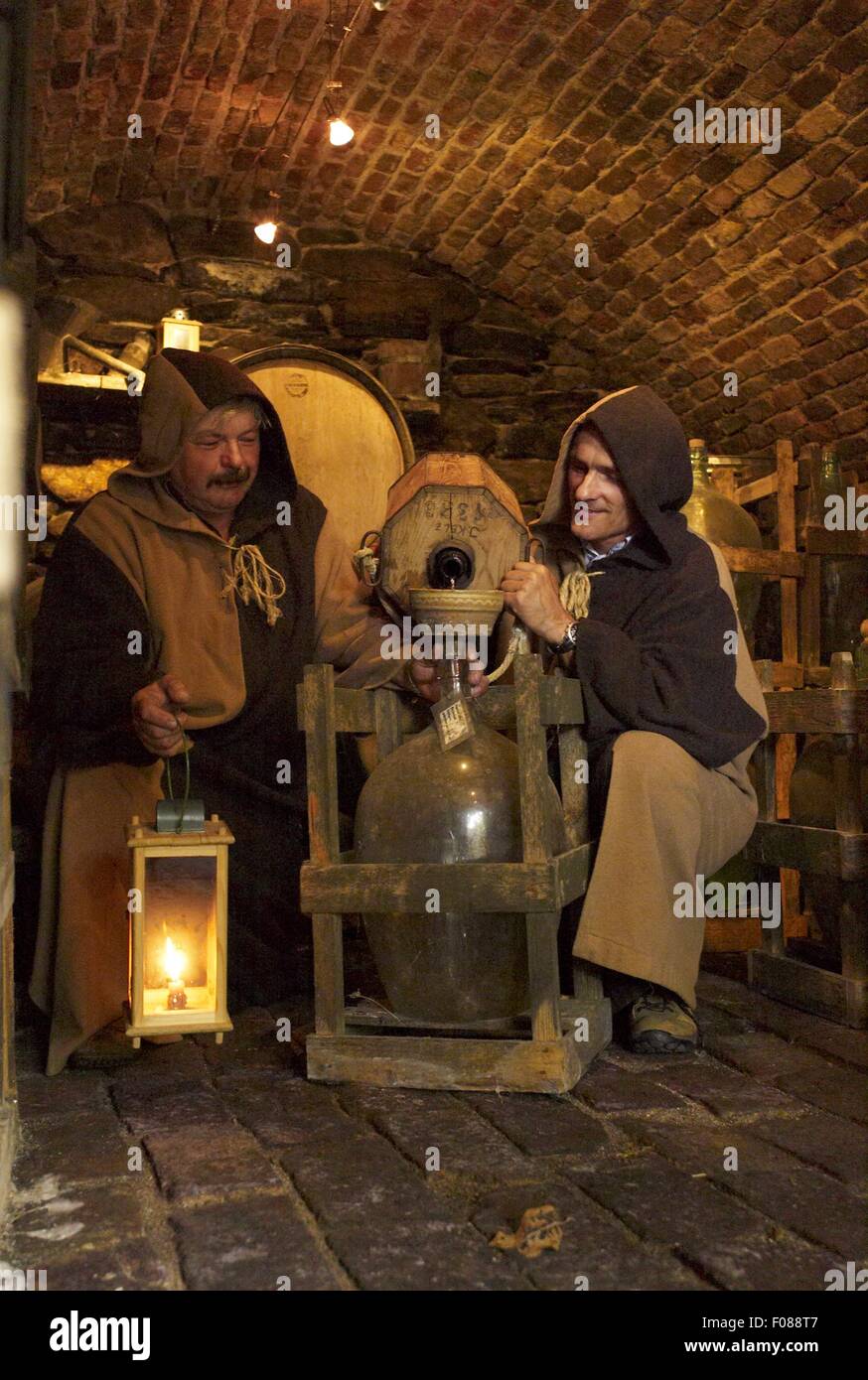 Two brothers working in distillery Karl Schloffer, Styria, Austria Stock Photo