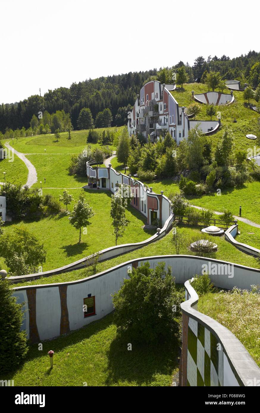 Elevated view of Hotel Rogner Bad Blumau park in Styria, Austria Stock Photo