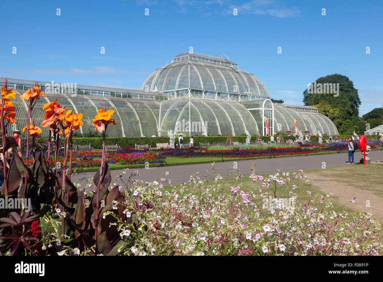 The Palmhouse and Lake at Kew Gardens in London Stock Photo