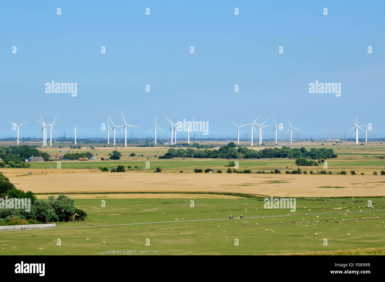 Little Cheyne Court wind farm on Romney Marsh, Kent, England Stock Photo