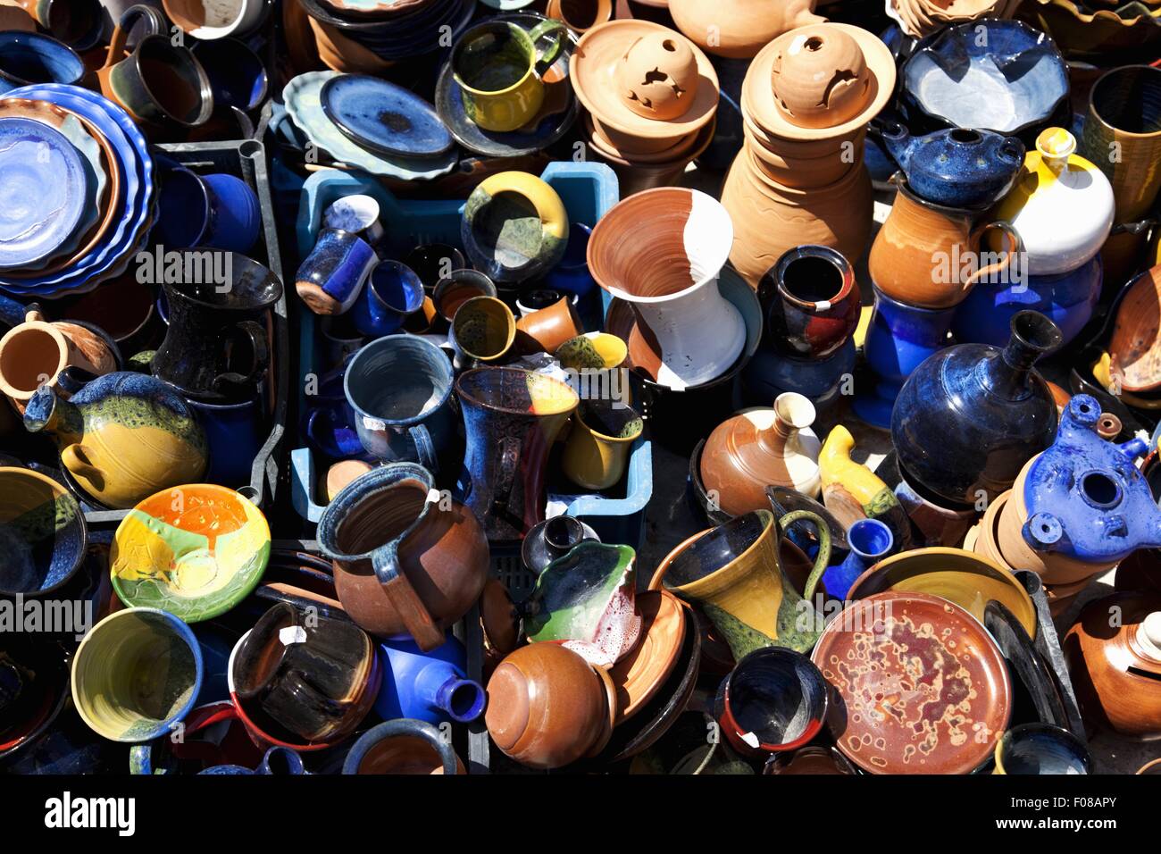 Colourful clay pots in Heraklion market in Crete, Greece Stock Photo