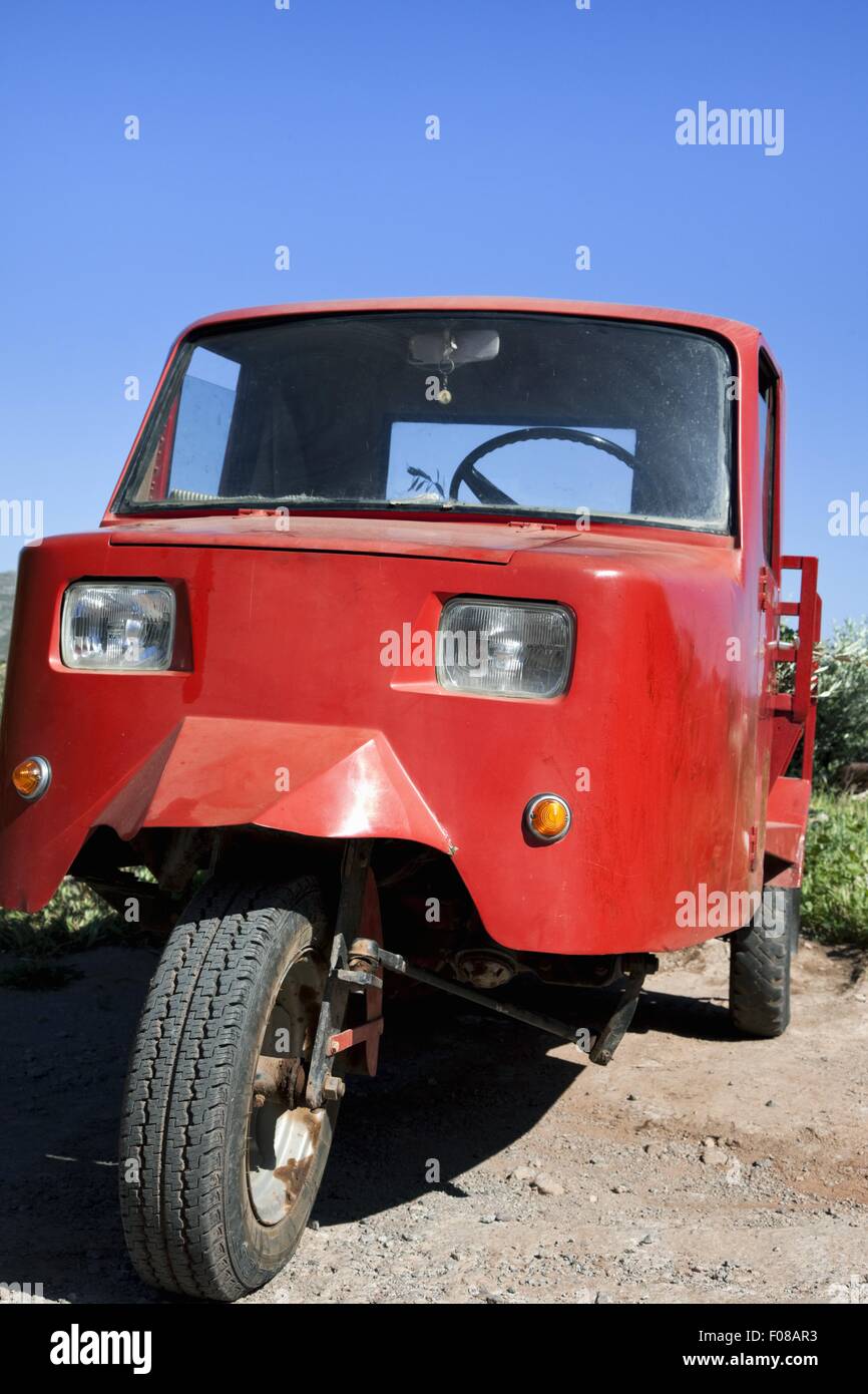 Red Tricycle in Crete, Greek Stock Photo Alamy